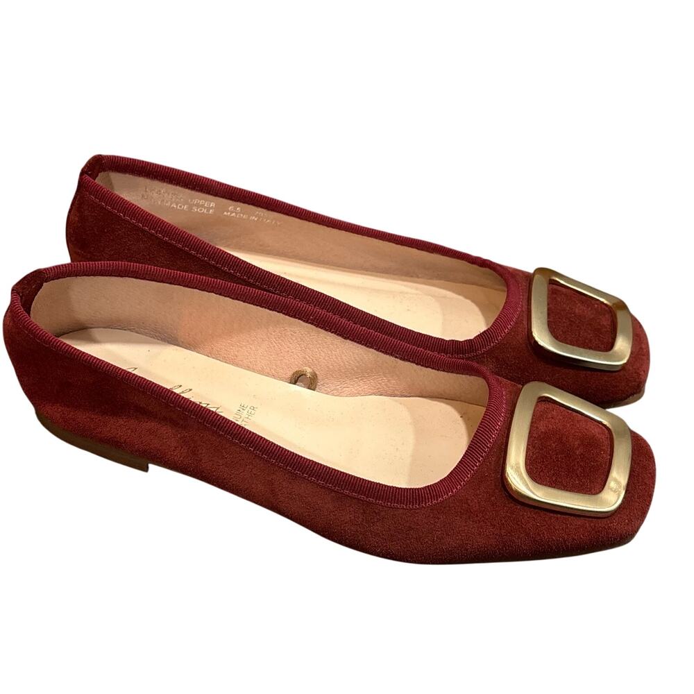 Avellini Wine Red Suede Square Toe Ballet Flats - size 37 (US 6.5)
